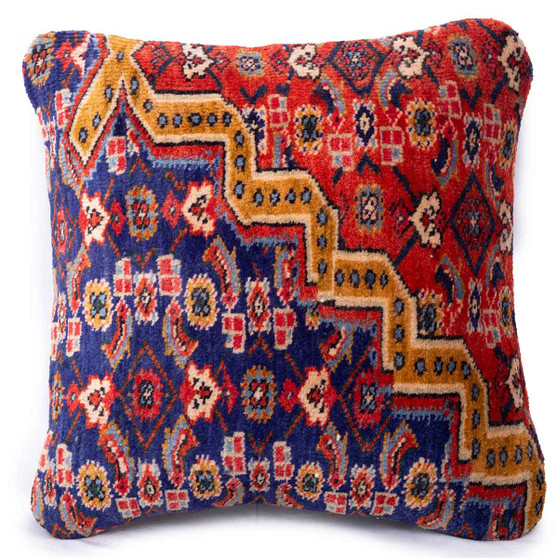 Ardabil Persian Rug 1x1 ft - Semi Antique Geometric, Tribal and Nomadic Navy Blue, Madder Red, Gold Hand Knotted | front view | SKU 113025