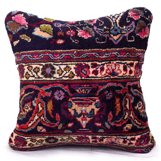 Mashad Persian Rug 1'8" x 1'8" - Semi Antique Medallion Crimson, Ultramarine Hand Knotted | front view | SKU 113028