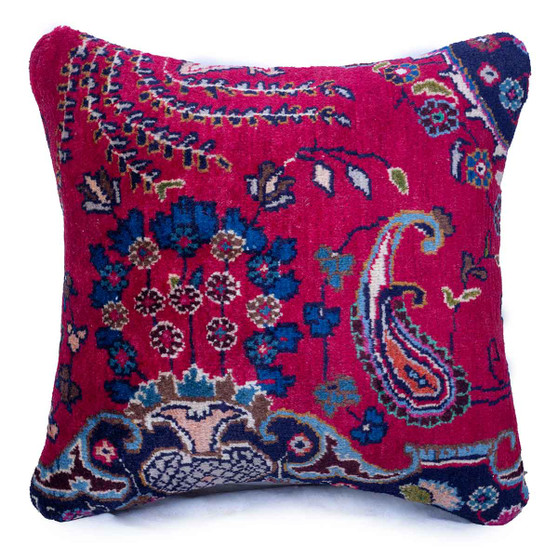 Mashad Persian Rug 1x1 ft - Semi Antique Medallion Crimson, Ultramarine Hand Knotted | front view | SKU 113038