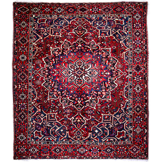 Bakhtiari Persian Rug 12'4" x 10'2" - Semi Antique Medallion Blue, Crimson Hand Knotted | front view | SKU 112913