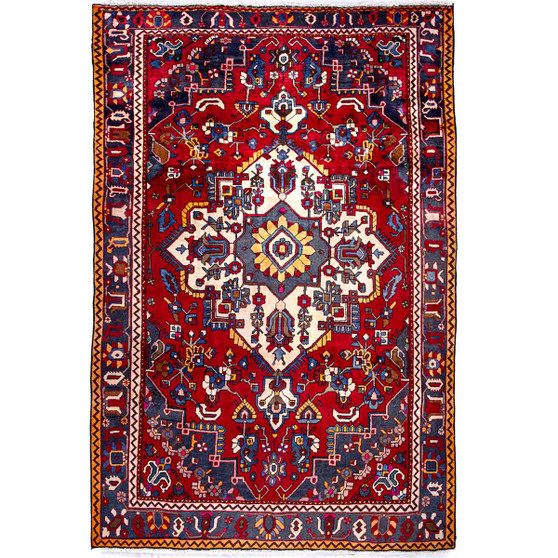 Bakhtiari Persian Rug 10'6" x 6'11" - Semi Antique Medallion Blue, Crimson Hand Knotted | front view | SKU 112928