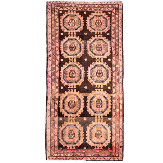 Ardabil Persian Rug 9x4 ft - Semi Antique Medallion Turquoise, White Hand Knotted | front view | SKU 112953