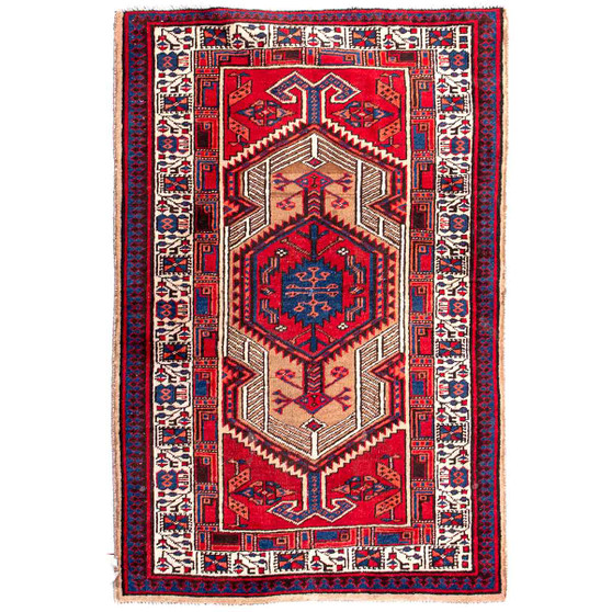 Ardabil Persian Rug 5'3" x 3'3" - Semi Antique Medallion Turquoise, White Hand Knotted | front view | SKU 112954