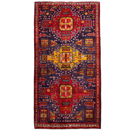Ardabil Persian Rug 9'7" x 5'1" - Semi Antique Medallion Turquoise, White Hand Knotted | front view | SKU 112962