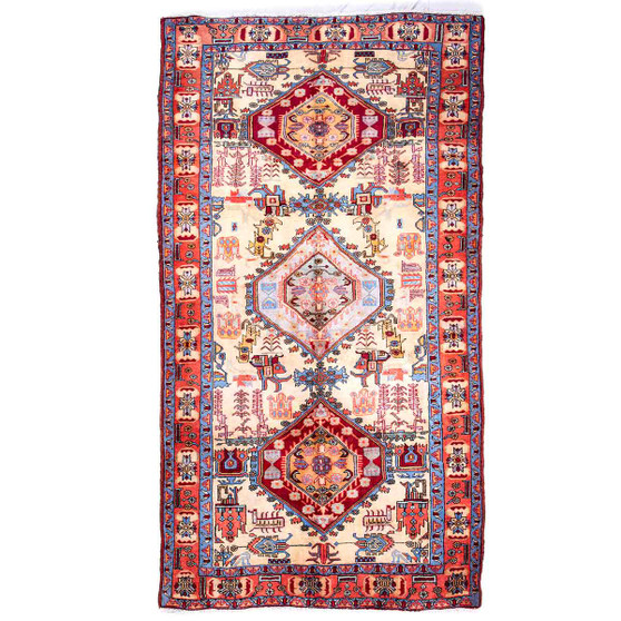 Ardabil Persian Rug 10'0" x 5'0" - Semi Antique Medallion Turquoise, White Hand Knotted | front view | SKU 112969