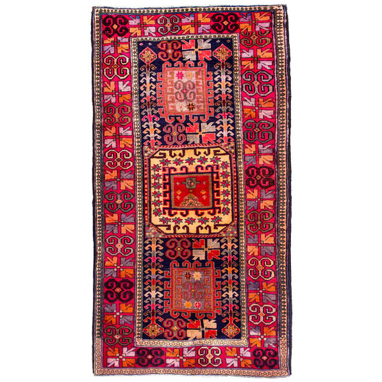 Ardabil Persian Rug 9'5" x 4'11" - Semi Antique Medallion Turquoise, White Hand Knotted | front view | SKU 112970