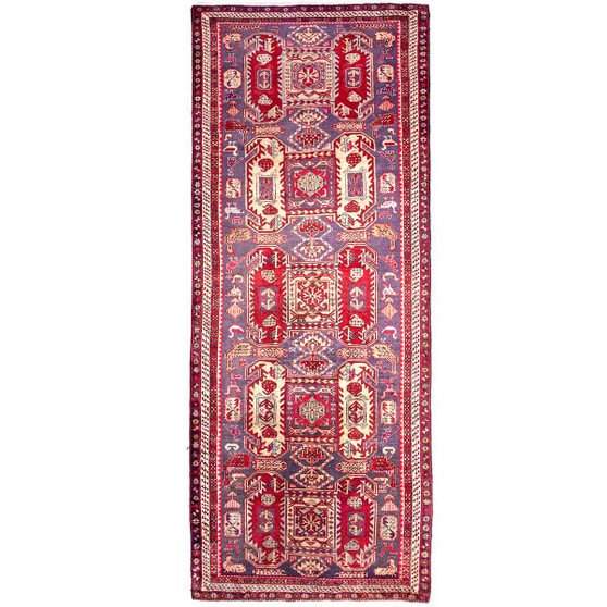 Ardabil Persian Rug 10'5" x 3'11" - Semi Antique Medallion Turquoise, White Hand Knotted | front view | SKU 112976