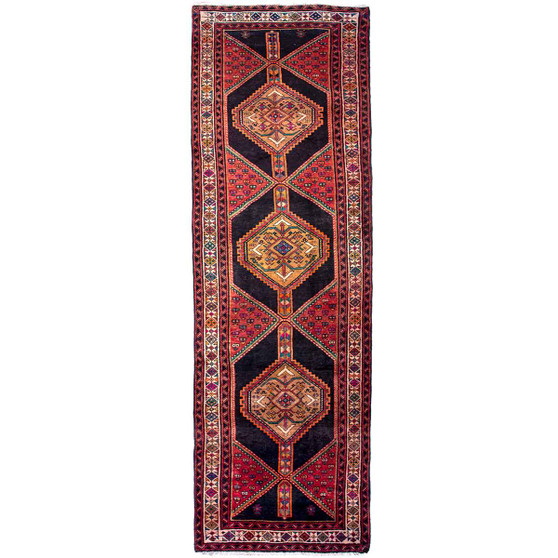 Ardabil Persian Rug 11x3 ft - Semi Antique Medallion Turquoise, White Hand Knotted | front view | SKU 112978