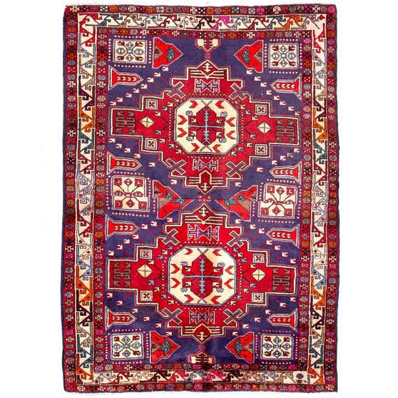 Ardabil Persian Rug 6'7" x 4'9" - Semi Antique Medallion Turquoise, White Hand Knotted | front view | SKU 112983