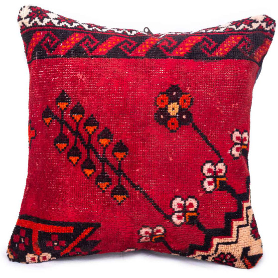 Ferdos Persian Rug 1'8" x 1'8" - Semi Antique Geometric Red, Beige Hand Knotted | front view | SKU 113041