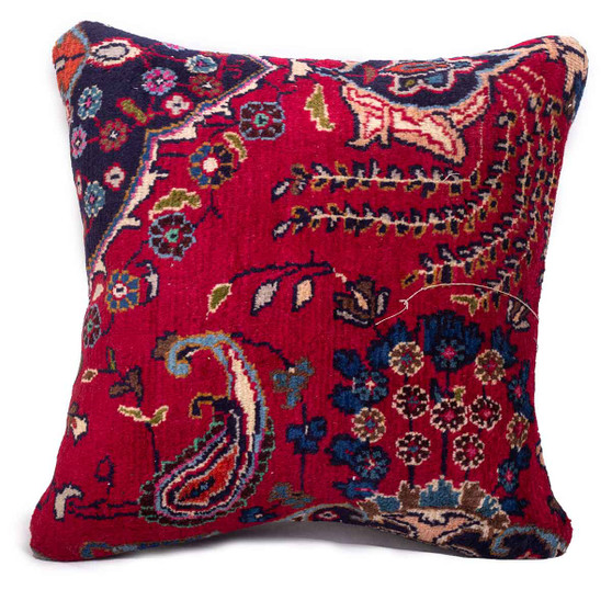 Mashad Persian Rug 1'8" x 1'8" - Semi Antique Medallion Crimson, Ultramarine Hand Knotted | front view | SKU 113045