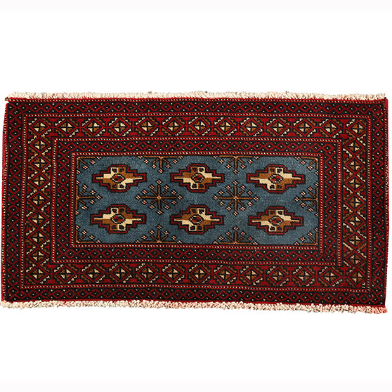 Turkmen Persian Rug 3'1" x 1'8" - Semi Antique Geometric Crimson, Navy Blue Hand Knotted | front view | SKU 110160