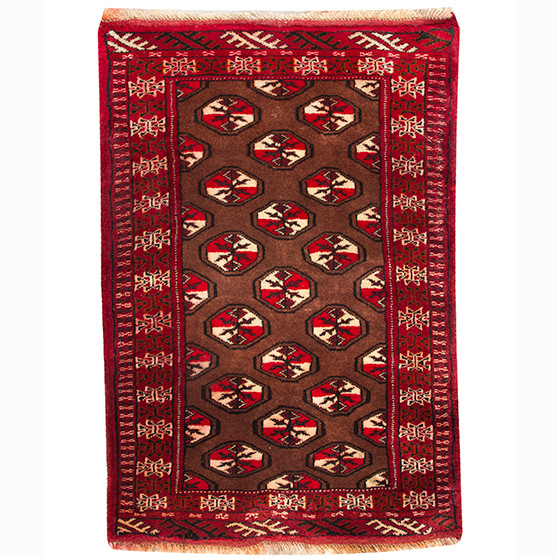 Turkmen Persian Rug 2'11" x 2'2" - Semi Antique Geometric Crimson, Navy Blue Hand Knotted | front view | SKU 110164