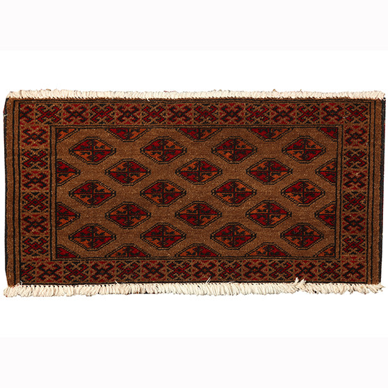 Turkmen Persian Rug 2x1 ft - Semi Antique Geometric Crimson, Navy Blue Hand Knotted | front view | SKU 110166