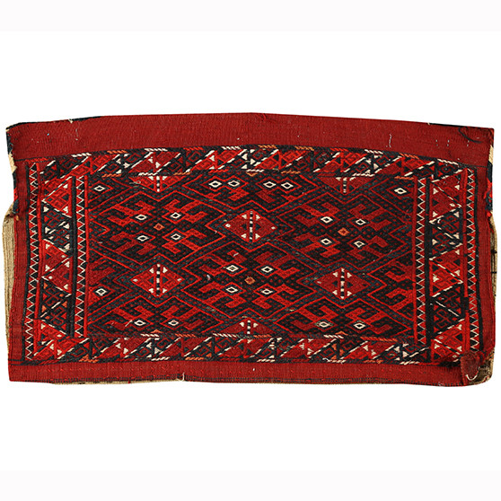 Turkmen Persian Rug 2'8" x 1'7" - Semi Antique Geometric Crimson, Navy Blue Hand Knotted | front view | SKU 110168