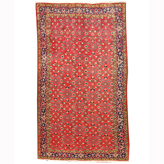 Tabriz Persian Rug 9x5 ft - Semi Antique Medallion Red, Cream Hand Knotted | front view | SKU 110209
