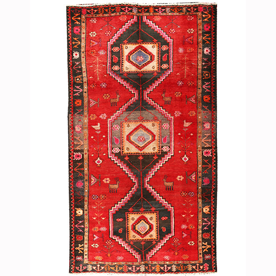 Lori Persian Rug 10'4" x 5'5" - Semi Antique Geometric Red, Brown Hand Knotted | front view | SKU 110225