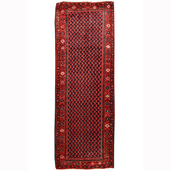 Arak Persian Rug 10'6" x 3'7" - Semi Antique Medallion Crimson, Red Hand Knotted | front view | SKU 110231
