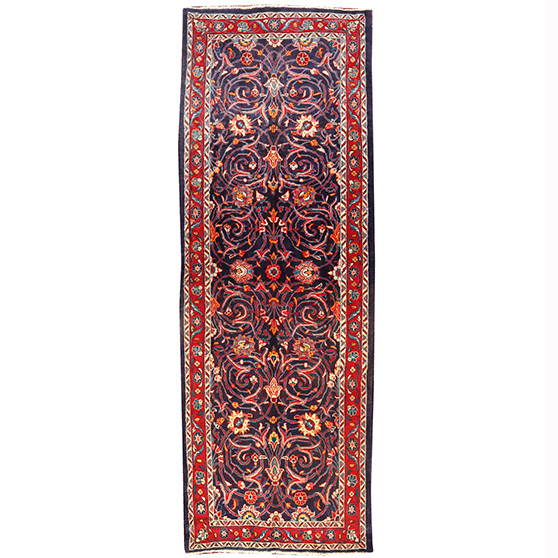 Mahal Persian Rug 10x3 ft - Semi Antique Medallion Ivory, Pink Hand Knotted | front view | SKU 110240