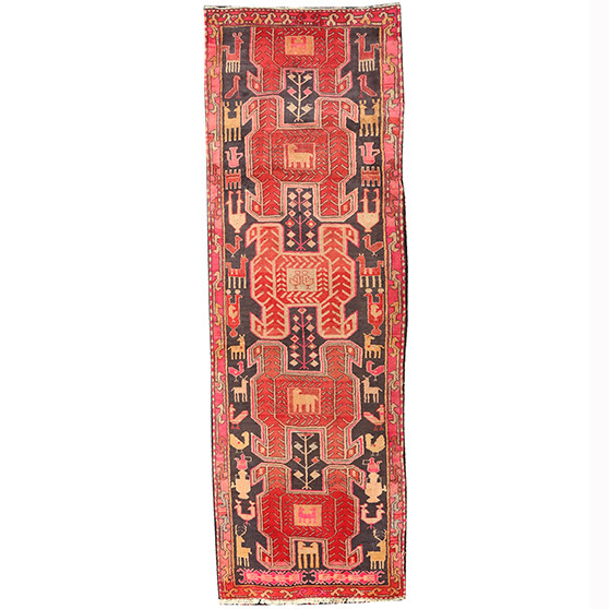 Ardabil Persian Rug 9'4" x 2'11" - Semi Antique Medallion Turquoise, White Hand Knotted | front view | SKU 110243