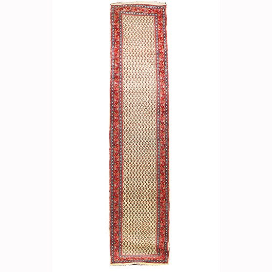 Arak Persian Rug 14'7" x 2'9" - Semi Antique Medallion Crimson, Red Hand Knotted | front view | SKU 110244