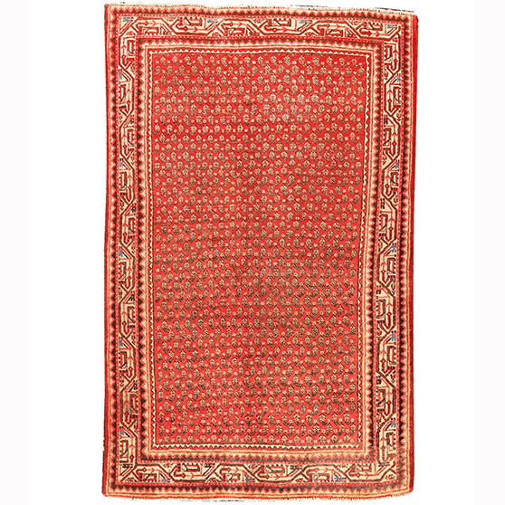 Arak Persian Rug 6x4 ft - Semi Antique Medallion Crimson, Red Hand Knotted | front view | SKU 110248
