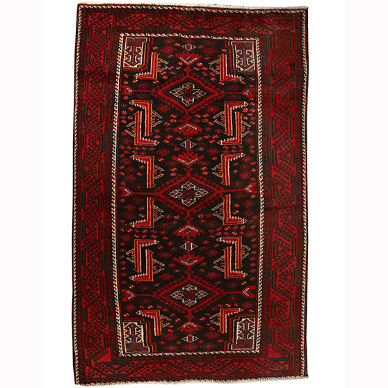 Baluch Persian Rug 7'3" x 3'11" - Semi Antique Mihrab Red, Blue Hand Knotted | front view | SKU 110249
