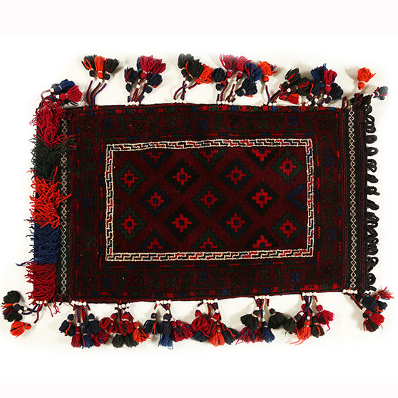 Shiraz Persian Rug 3'11" x 2'2" - Semi Antique Geometric Blue, Red Hand Knotted | front view | SKU 110328