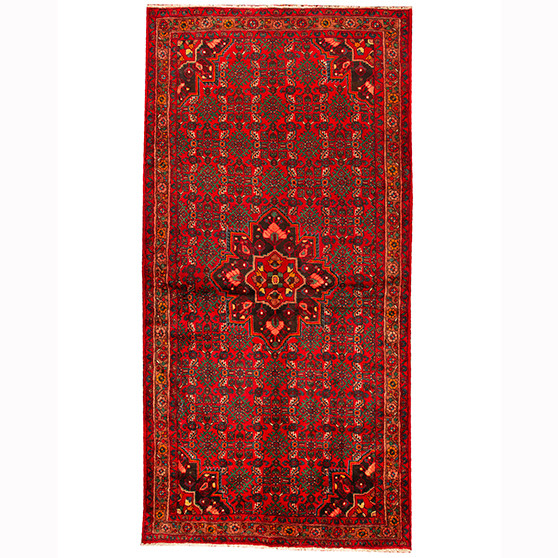Kurdish Persian Rug 11'7" x 5'8" - Semi Antique Medallion Red, Blue Hand Knotted | front view | SKU 110366