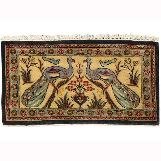 Qom Persian Rug 2x1 ft - Semi Antique Tree of Life, Composite Cream, Sage Green, Madder Red Hand Knotted | front view | SKU 110383