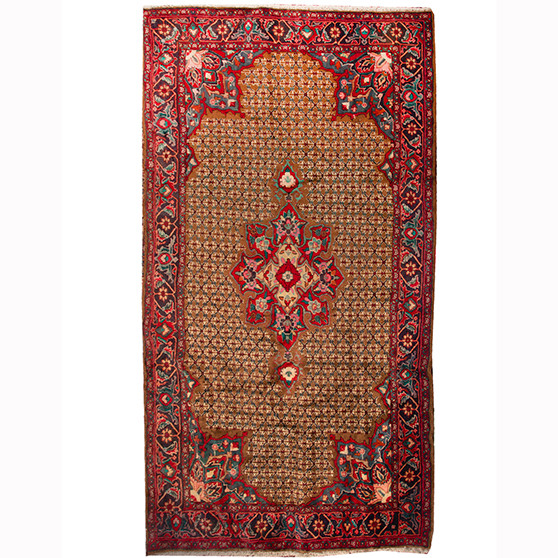 Kurdish Persian Rug 9'3" x 5'2" - Semi Antique Medallion Red, Blue Hand Knotted | front view | SKU 110400