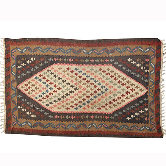 Ardabil Persian Rug 5x3 ft - Semi Antique Medallion Turquoise, White Hand Knotted | front view | SKU 110403