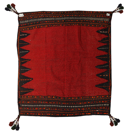 Shiraz Persian Rug 4'4" x 3'7" - Antique Geometric Blue, Red Hand Knotted | front view | SKU 110406