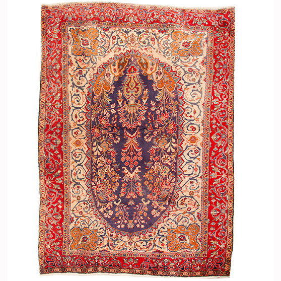 Arak Persian Rug 4'12" x 3'6" - Semi Antique Medallion Crimson, Red Hand Knotted | front view | SKU 110409