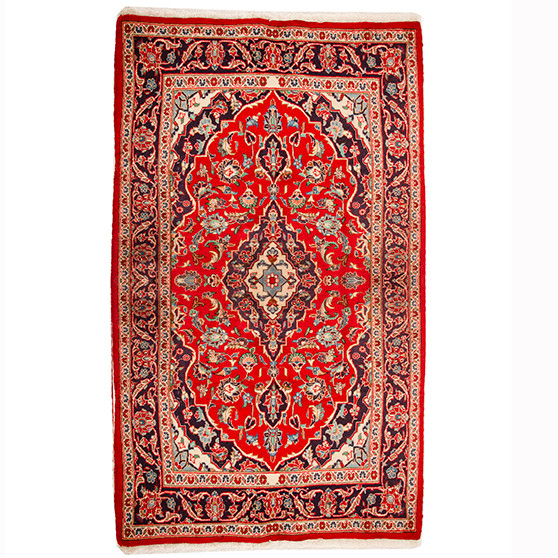 Ardakan Persian Rug 5'8" x 3'4" - Semi Antique Medallion Ivory, Beige Hand Knotted | front view | SKU 110411