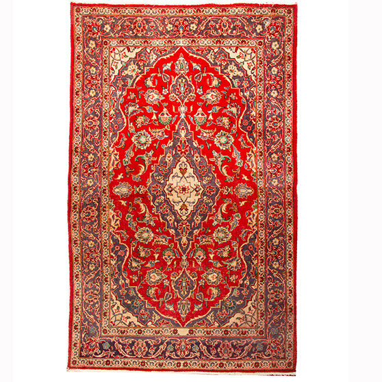 Ardakan Persian Rug 5x3 ft - Semi Antique Medallion Ivory, Beige Hand Knotted | front view | SKU 110412