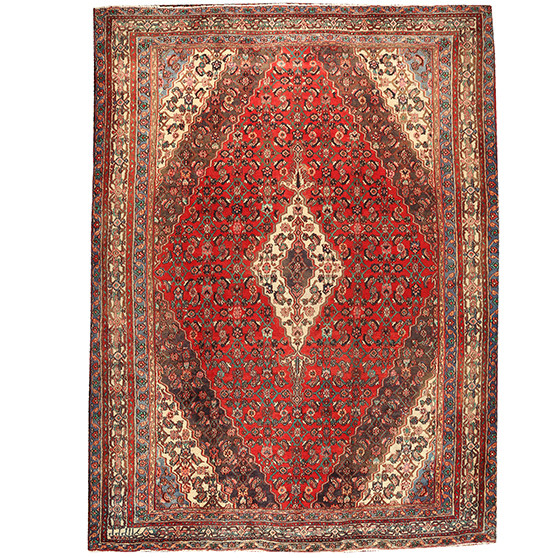 Hamadan Persian Rug 11'6" x 8'5" - Semi Antique Afshan Red, Blue Hand Knotted | front view | SKU 110422