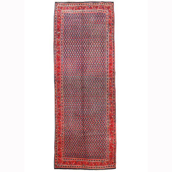 Mahal Persian Rug 13x4 ft - Semi Antique Medallion Ivory, Pink Hand Knotted | front view | SKU 110479
