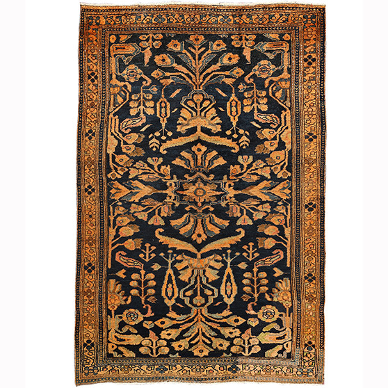 Ardabil Persian Rug 6'9" x 4'3" - Semi Antique Medallion Turquoise, White Hand Knotted | front view | SKU 110510