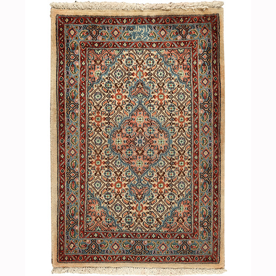 Birjand Persian Rug 3x1 ft - Semi Antique Medallion Red, Crimson Hand Knotted | front view | SKU 110513