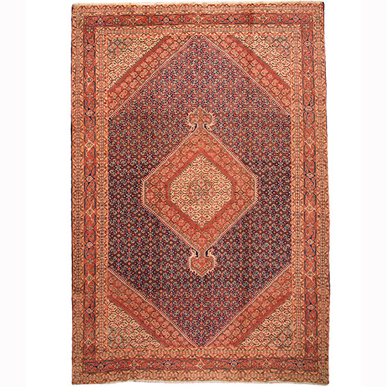Ardabil Persian Rug 9x6 ft - Semi Antique Medallion Turquoise, White Hand Knotted | front view | SKU 110520