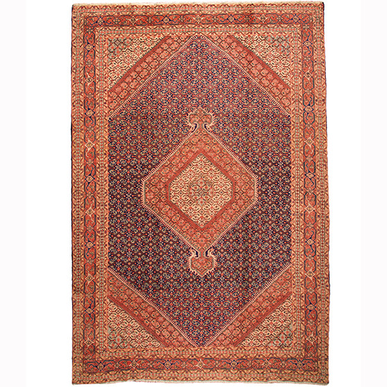 Ardabil Persian Rug 9'5" x 6'9" - Semi Antique Medallion Turquoise, White Hand Knotted | front view | SKU 110521