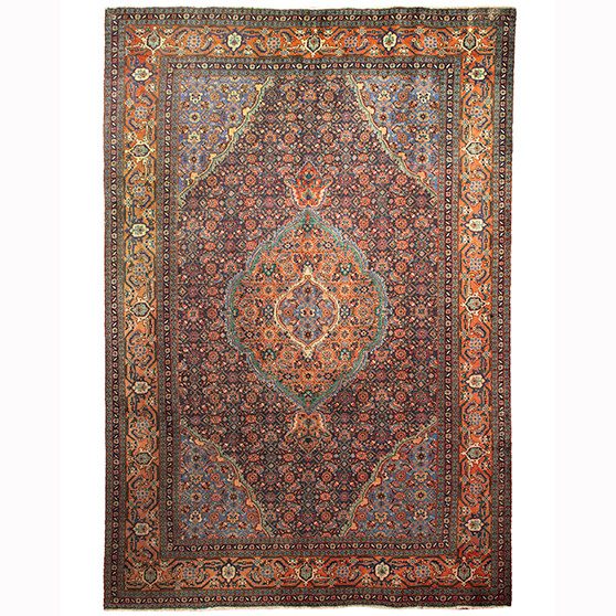 Ardabil Persian Rug 10'3" x 7'5" - Semi Antique Medallion Turquoise, White Hand Knotted | front view | SKU 110522