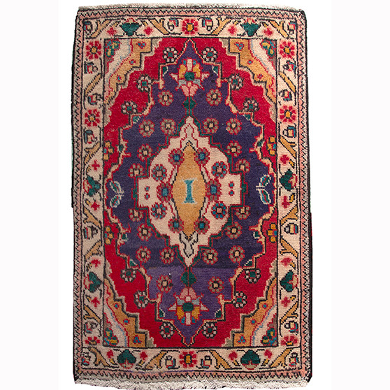 Tabriz Persian Rug 2x1 ft - Semi Antique Medallion Red, Cream Hand Knotted | front view | SKU 110550