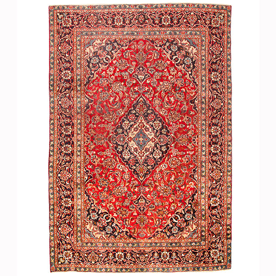 Ardakan Persian Rug 9'2" x 6'2" - Semi Antique Medallion Ivory, Beige Hand Knotted | front view | SKU 110592