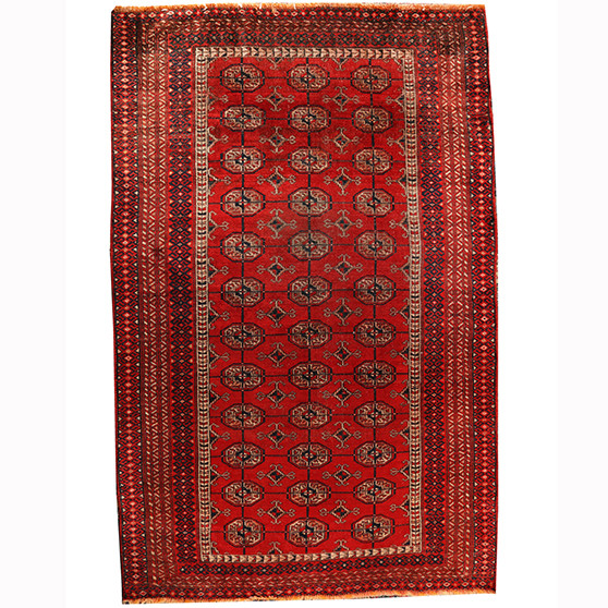 Baluch Persian Rug 5'5" x 3'4" - Semi Antique Mihrab Red, Blue Hand Knotted | front view | SKU 110596
