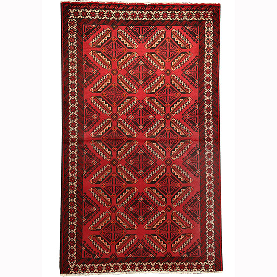 Baluch Persian Rug 6x3 ft - Semi Antique Mihrab Red, Blue Hand Knotted | front view | SKU 110597