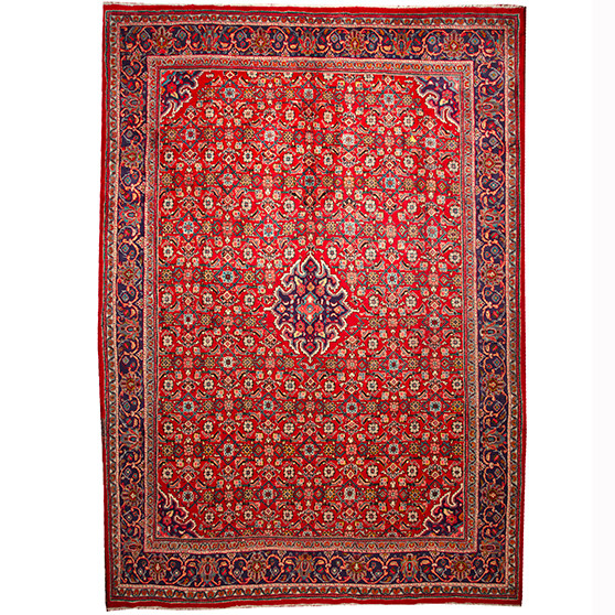 Arak Persian Rug 13'2" x 9'10" - Semi Antique Medallion Crimson, Red Hand Knotted | front view | SKU 110650