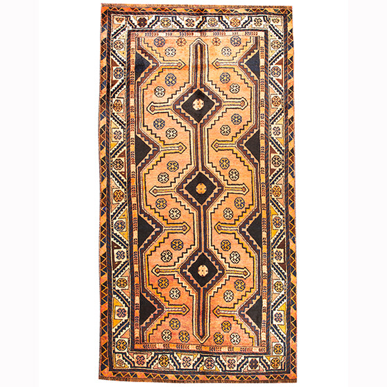 Shiraz Persian Rug 8x4 ft - Antique Geometric Blue, Red Hand Knotted | front view | SKU 110655