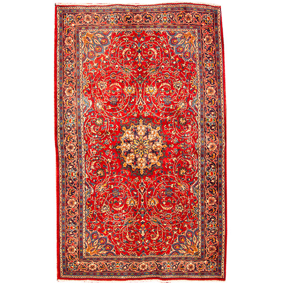 Arak Persian Rug 7'1" x 4'4" - Semi Antique Medallion Crimson, Red Hand Knotted | front view | SKU 110658
